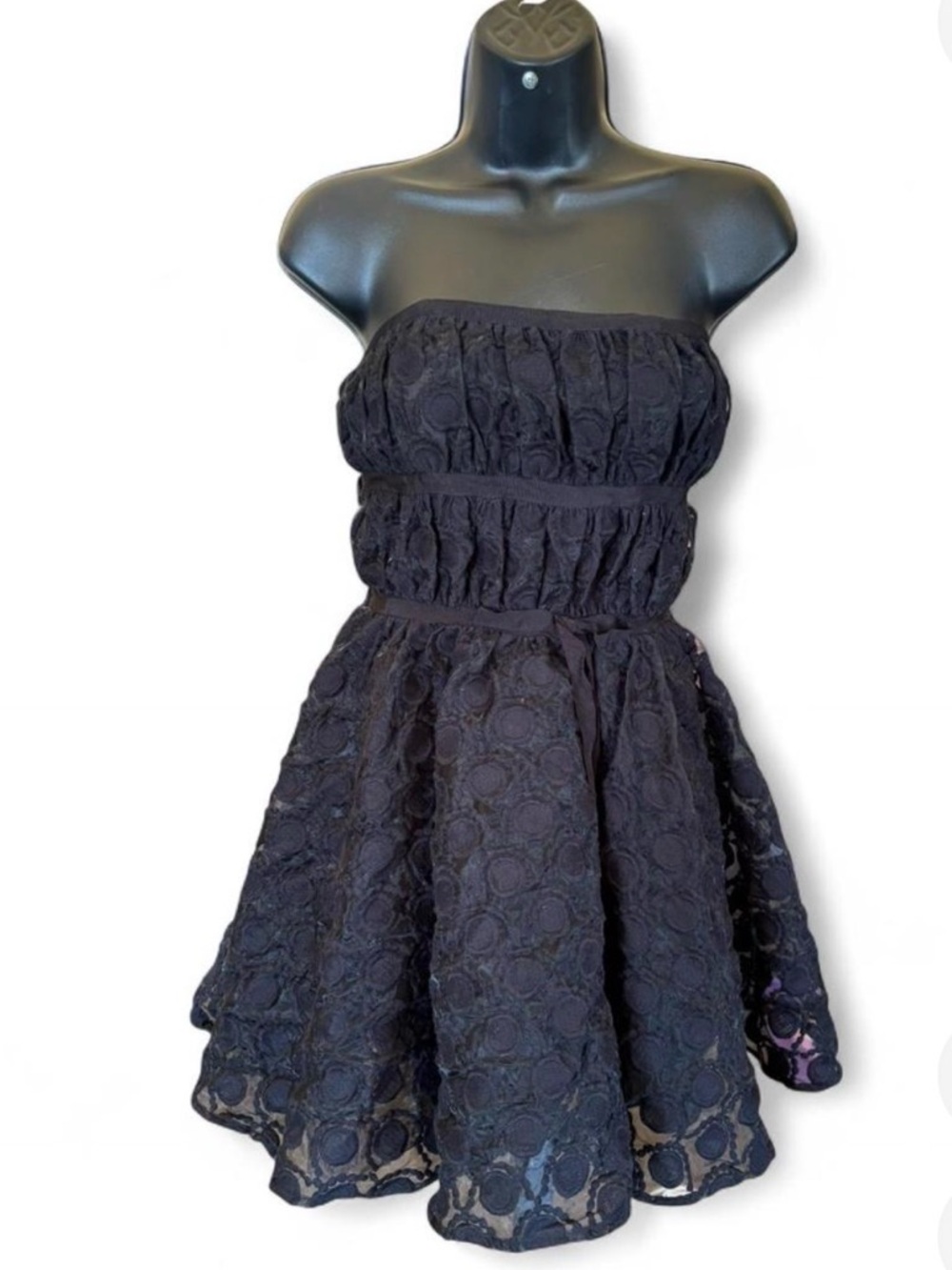 Marchesa Black Strapless Lace Fit-and-Flare Dress